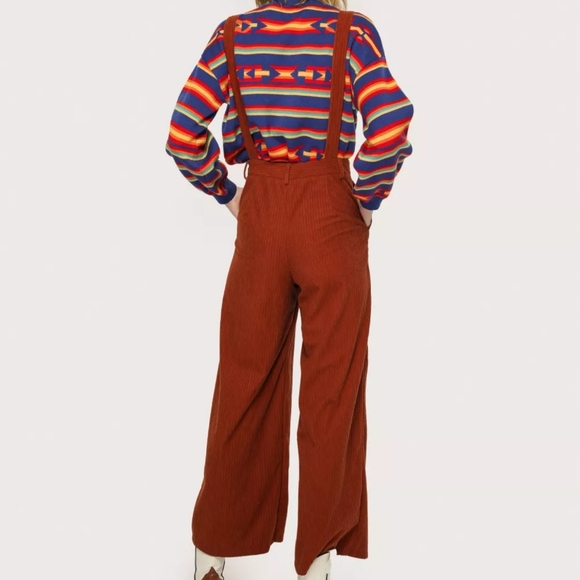 Burnt Orange Corduroy Jumpsuit Overalls Wide Leg XL - Picture 9 of 13